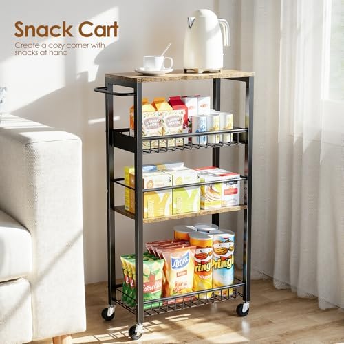 Slim Rolling Storage Cart, 4 Tier Narrow Storage Cart, 9.1in(W) - Image 5