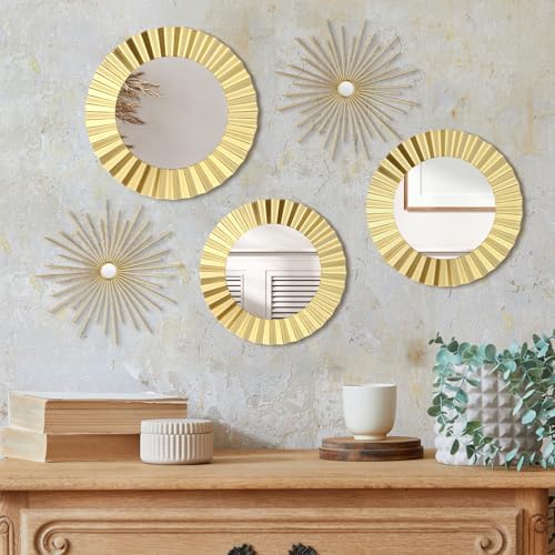 MorningRo 5 Pack Gold Metal Mirrors for Wall Gold Starburst Sunburst Wall Decor Set Metal Round Mirrors Decor Hanging Art Circle for Living Room Bathroom Bedroom Modern Decorative Gifts - Image 5