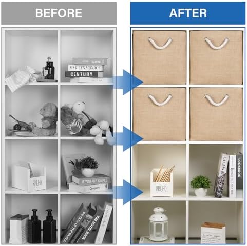 Temary Storage Baskets for Shelves 13 Inch Baskets for Gifts Empty, 4 Pack Shelf Baskets Decorative Storage Baskets Cube Collapsible Storage Bins Cubes with Handles for Storage (Linen Yellow) - Image 4