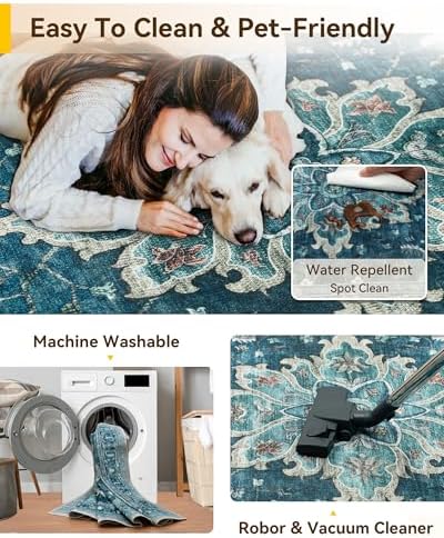 RELEANY Washable Area Rug, 8'x10', Teal - Image 6