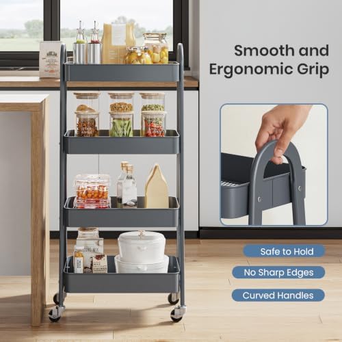 DUMOS 4 Tiers Rolling Utility Cart, Storage Organizer, Shelving Unit - Image 3