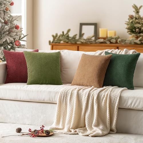 MIULEE Modern Decorative Pillow Covers 18x18 Inch Set of 4 Christmas Green - Image 4