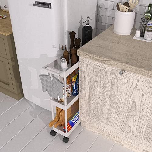 Simple Houseware 3-Tier Slim Rolling Cart w/Handle 5.5" Wx27.5 H, White - Image 5