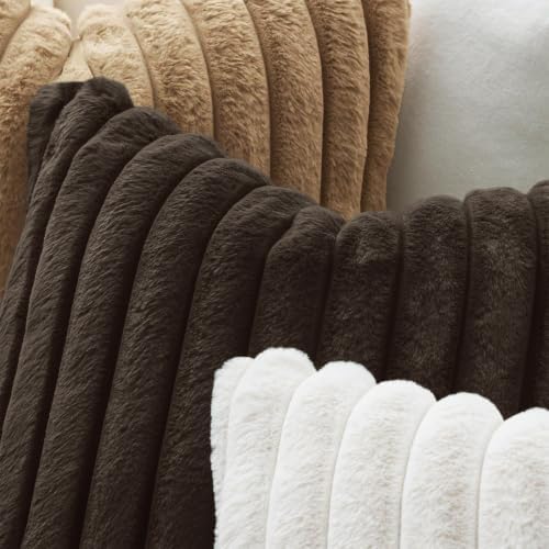 MIULEE Faux Fur Decorative Throw Pillow Covers 18x18 Set of 2 Dark Brown - Image 5