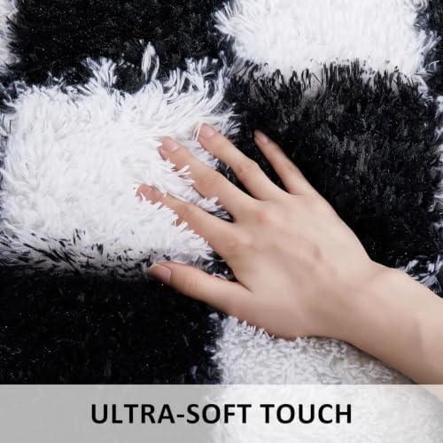 Ophanie Checkered Black & White Rug for Living Room Bedroom,Fluffy Soft Cute Fuzzy Area Rugs,Shag Plush Shaggy Bedside Floor 4x6 Furry Carpet Kids Baby Teen Dorm Decor with Over 99 pcs Pile fibers - Image 3