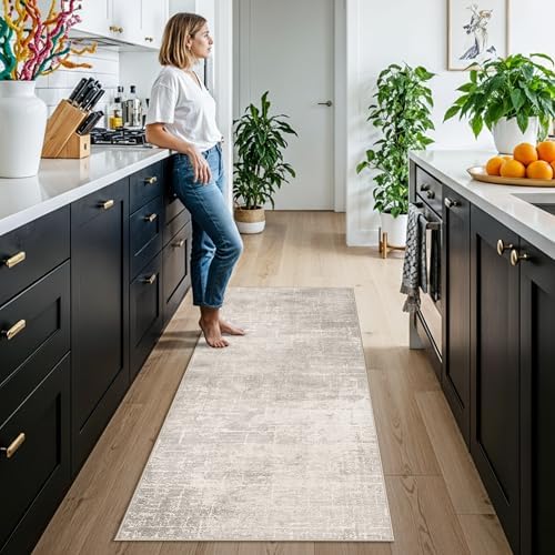 Washable 2x6 Thin Runner Rug: Abstract Soft Entryway Doormat Water-Resistan Hallway Bathroom Kitchen Carpet with Non-Slip Backing Modern Living Room Bedroom Decorative Carpet（2x6,Beige/Cream） - Image 4