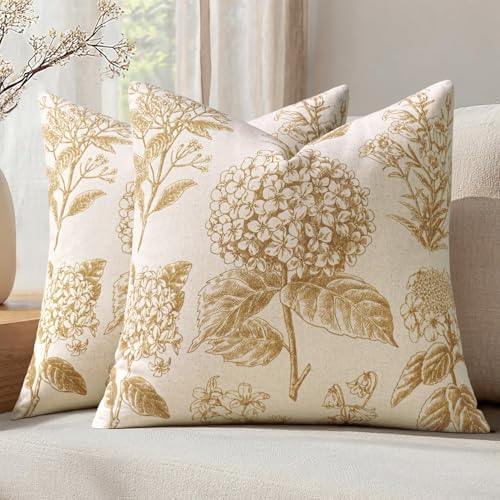 Set of 2 Decorative Floral Pillow Covers 22x22 Inch Light Yellow by SWANCOCO