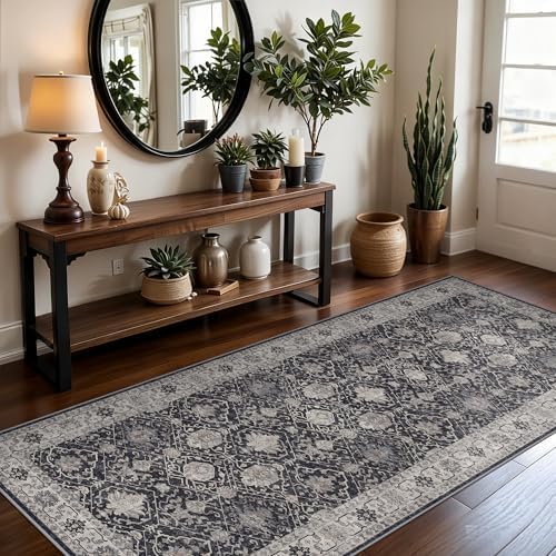 Washable 3x7 Entryway Runner Rug: Farmhouse Wide Kitchen Rug Soft Water Resistant Floor Mat for Bathroom Bedroom Nursery Non-Slip Indoor Carpet for Living Room Dining Room Hallway(3x7,Black) by HYHAOYUNLAI