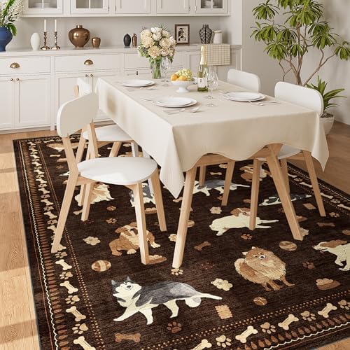 DUKINO 6x9 Washable Dog Area Rug for Living Room Non Slip, Brown - Image 3