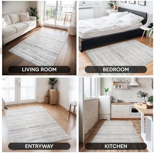 Small Area Rug-2x3 Entryway Rug Non Slip Washable Low Pile Indoor Door Mat Neutral Distressed Boho Moroccan Entrance Rugs Carpet for Bedroom Kitchen Powder Room Front Porch Bathroom, Grey - Image 7
