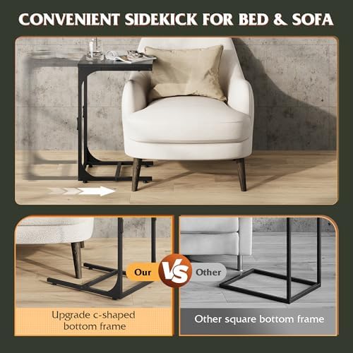 WLIVE C Shaped End Table TV Tray Slide Under Couch Side Table Relief Black - Image 4