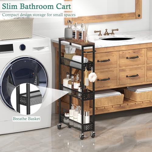XYZLVSI Utility Slim Storage Cart on Wheels, 4 Tier Laundry Room Organizers - Image 3