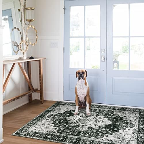 Moynesa Ultra-Thin Washable Vintage Area Rug - 3x5 Boho Entryway Rug Oriental Medallion Living Room Mat Non-Slip Non-Shedding Stain Resistant Indoor Accent Carpet for Kitchen Bedroom, Black/White - Image 6