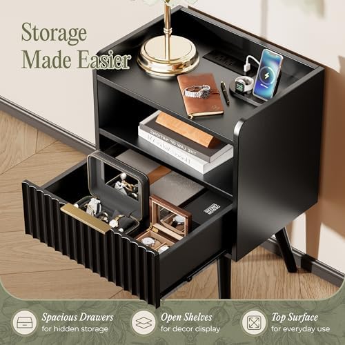 Huuger Nightstand with Charging Station, USB-C Port, End Table - Image 6