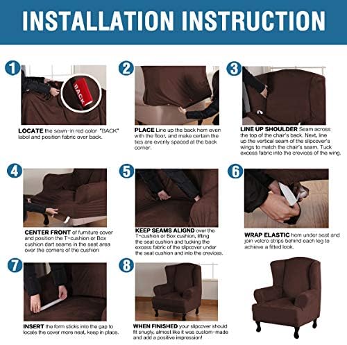 H.VERSAILTEX Wingback Chair Covers Velvet Plush Wing Chair Slipcover 1 Piece High Stretch Wing Back Chair Slipcovers Sofa Cover Furniture Cover with Elastic Bottom, Brown - Image 6
