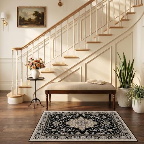 RELEANY Washable Area Rug, Small 2'6"x4', Black/Neutral - Image 2