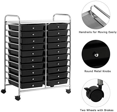 Giantex 20 Drawer Rolling Storage Cart Tools Scrapbook Paper Office School Organizer (25 x 15 x 35 Inch, Black) - Image 6