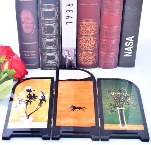 3-Panel Tabletop Folding Screen , Floral & Horse Print, Desk Partition - Image 5