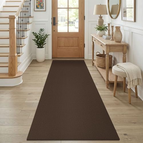 KOZYFLY Cotton Runners for Hallway 2.5'x8', Washable Runner Rug, Woven Non Slip Kitchen Runner, Braided Entryway Rug, Floor Carpet for Foyer, Bedroom, Hall, Brown/Dark Brown by KOZYFLY
