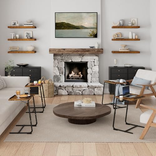 TV Trays Set of 4 - Folding TV Tray Adjustable Dinner Trays for Eating On Couch Wooden Tables Mate Stand Foldable Rustic Desk with Cup Holder Portable - Image 2