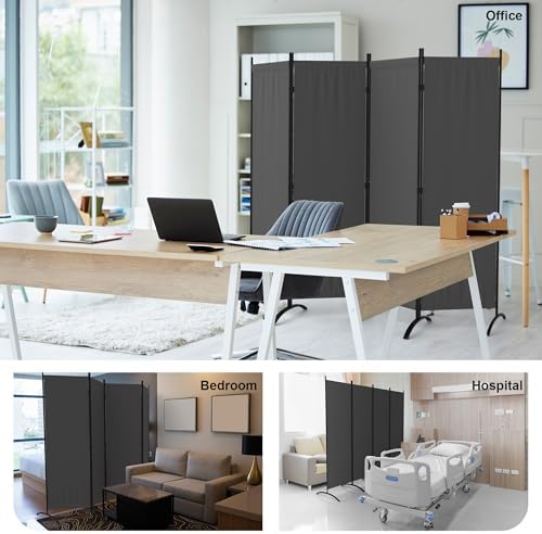 Room Divider 4 Panel Folding Screen Portable Wall with 5 Curved Metal Feet Partition Room Dividers，6FT Wall Divider for Office Divider, Bedroom，Dressing Room,Grey - Image 6