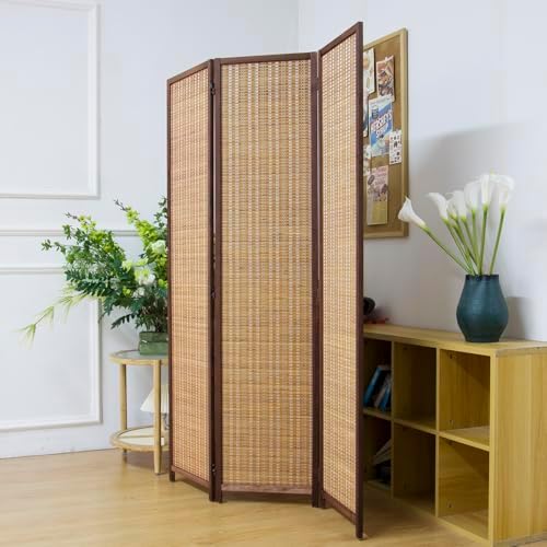3 Panel Bamboo Room Divider Screen,5.6 FT Tall Bamboo Divider Folding Panel Screen,Freestanding Panel Divider for Room Seperation,Brown - Image 3