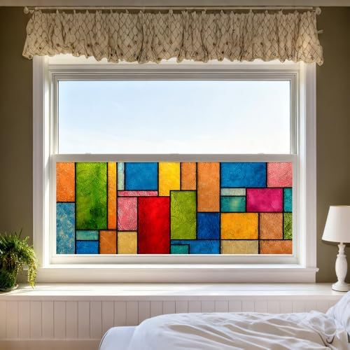 Window Privacy Film 39.37 x 17.3 in Color Block Stained Glass Cling - Image 5