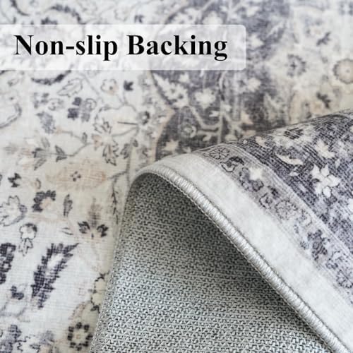Hallway 4x8 Washable Runner Rug: Oriental Stain Resistant Entryway Kitchen Rug Farmhouse Soft Carpet for Bathroom Bedroom Thin Laundry Room Floor Mat with Non Slip Backing for Pets Family(4x8,Grey) - Image 3