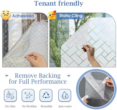 Coavas Frosted Window Privacy Film Day & Night Static Cling 35.4"x157" - Image 6