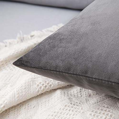 MIULEE 12x20 Inch Lumbar Velvet Throw Pillow Covers Medium Gray - Image 2