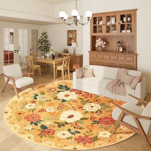 DUKINO 6ft Round Rug, Soft Washable Circle Rug for Bedroom Non Slip, Orange by DUKINO