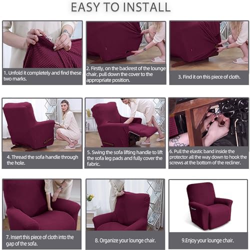 KEKUOU Recliner Chair Covers, 1-Piece Lazy Boy Recliner Covers, Wine - Image 5