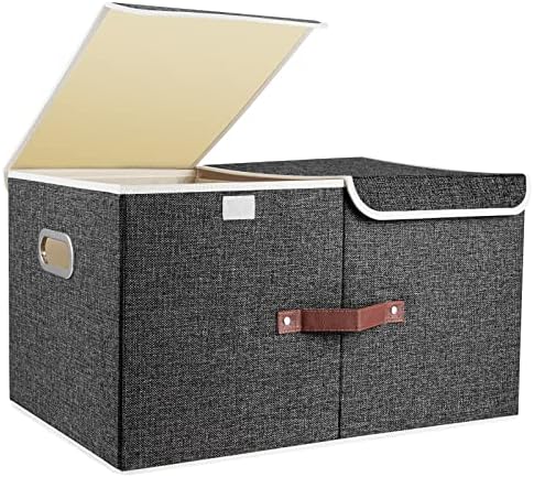 TYEERS Extra Large Collapsible Storage Bins with Lids and Compartments, Washable, Fabric Storage Boxes, 21.7x13x11.8 inches, 1 Pack, Black by StorageOrganization