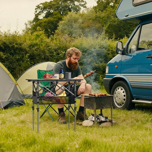 Anbte 2ft Small Roll Up Camping Table, Aluminum Portable, 25” X 16”, Black - Image 2