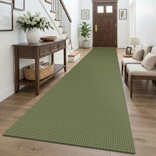 KOZYFLY 3x16 Runners Rugs for Hallway, Extra Long Washable Runner Rug, Non Slip Rubber Backed Kitchen Runner, Cotton Entryway Rug, Floor Carpet for Entry, Aisle, Hall, Olive Green/Earthy Green by KOZYFLY