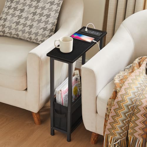 BAMGROW Slim Charging End Table with Storage - for Small Spaces and Bedroom (Black) - Image 5