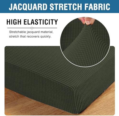 H.VERSAILTEX Super Stretch Individual Seat Cushion Covers Sofa Covers Couch Covers Slipcover Sets Thick Jacquard Textured Twill Fabric (3 Piece XL Sofa Cushion Covers, Olive) - Image 4