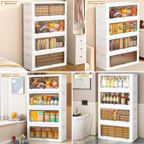 YFXCVSL 4 Tier Plastic Storage Bins with Lid 102QT, Stackable Storage Containers with Wheels, Folding Storage Boxes, Stackable Storage Bins, Organizers and Storage for Living Room - Image 4