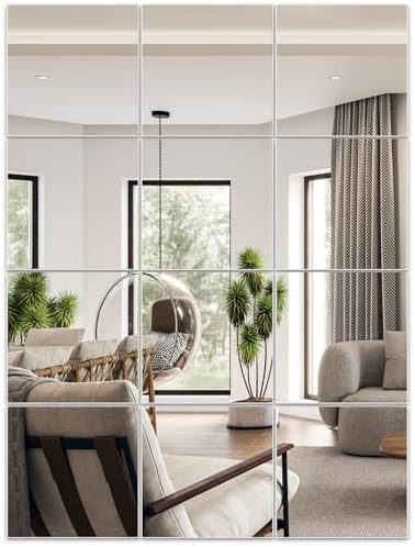 Home Gym Mirrors 12 Inch x 12Pcs Full Length Mirror Tiles Acrylic Unbreakable Wall Mounted Mirror Frameless Full Length for Home Gym, Bedroom, Door by Unknown
