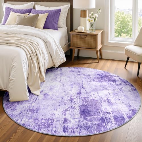 RELEANY Washable Round 4ft Area Rug for Living Room Purple by RELEANY