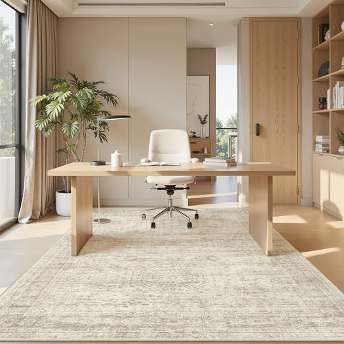 Soalmost 5x8 Area Rugs Beige Low Pile Washable Trendy Faded Style Rug - Image 4