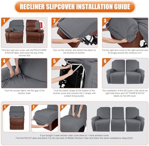 VANSOFY Stretch Recliner Couch Cover, Slipcover, Dark Gray, 3 Seater - Image 3