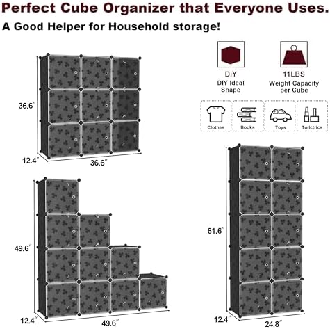 C&AHOME Clover Embossed Storage Organizer with Doors 10-Cube Shelf Black - Image 2