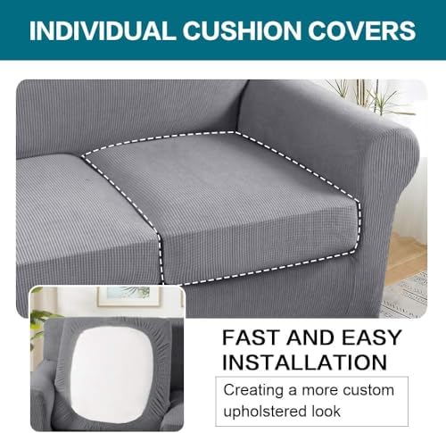 Turquoize 4 Piece Sofa Covers for 3 Cushion Couch Sofa Slipcover Soft Couch Cover for Dogs Washable Furniture Cover with 3 Individual Large Cushion Covers Feature Fabric (Large Sofa, Dove) - Image 5
