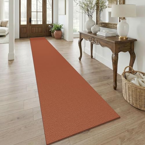 KOZYFLY Orange 2.5'x18' Runners Rugs for Hallway, Extra Long Washable Runner Rug, Woven Non Slip Kitchen Runner, Cotton Entryway Rug, Floor Carpet for Entry, Aisle, Hall, Burnt Orange/Tan by KOZYFLY