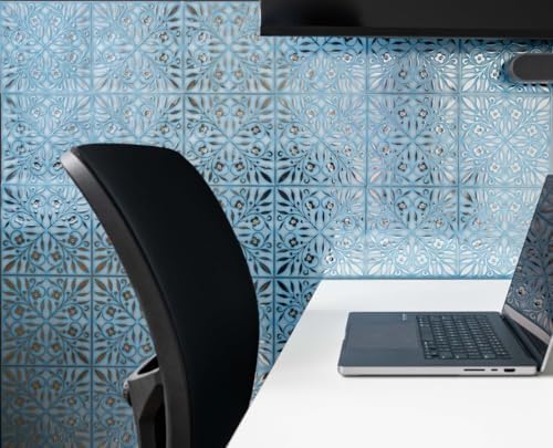 Main Street Peel and Stick Wallpaper Tiles, Blue & Silver Leaves, 24-Pack - Image 2