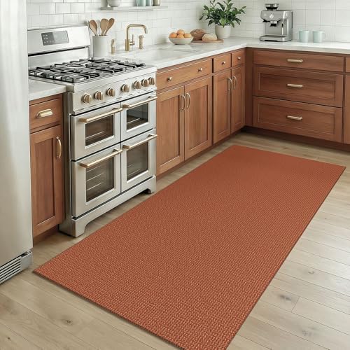 KOZYFLY Rugs for Entryway 3x5 ft Washable Area Rug Non Slip Rubber Backed Entry Rug Woven Indoor Door Mat Cotton Kitchen Rugs for Entryway, Foyer, Backdoor, Burnt Orange/Tan - Image 2