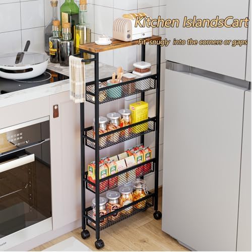 AZERPIAN Slim Rolling Cart 5 Tier Narrow Storage Cart on Wheels with Handle - Image 2