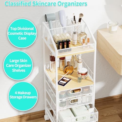HapiRm Rolling Cart Makeup Organizer - Metal Makeup Cart with Wheels and Drawers for Small Spaces & Messy Vanities, Space-Saving Beauty Cosmetics Cart Storage Cabinet Stand for Perfume Hair Tools - Image 5