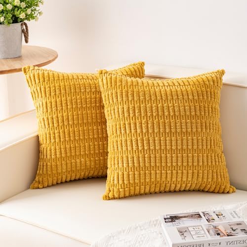 Aegero Pack of 2 Corduroy Decorative Throw Pillow Covers 24x24 Inch, Yellow by Unknown